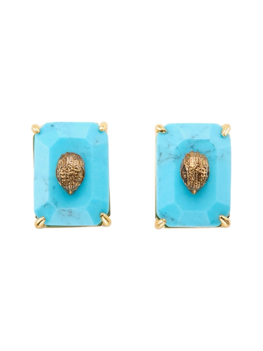 Kurt Geiger Turquoise Rectangular Stone Stud Earrings with Gold Detail